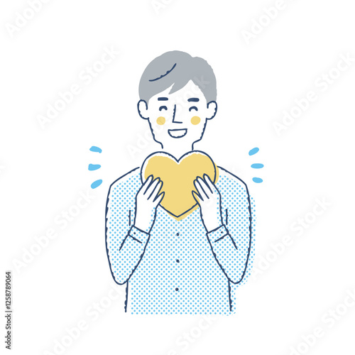 両手でハートを持っている笑顔の男性