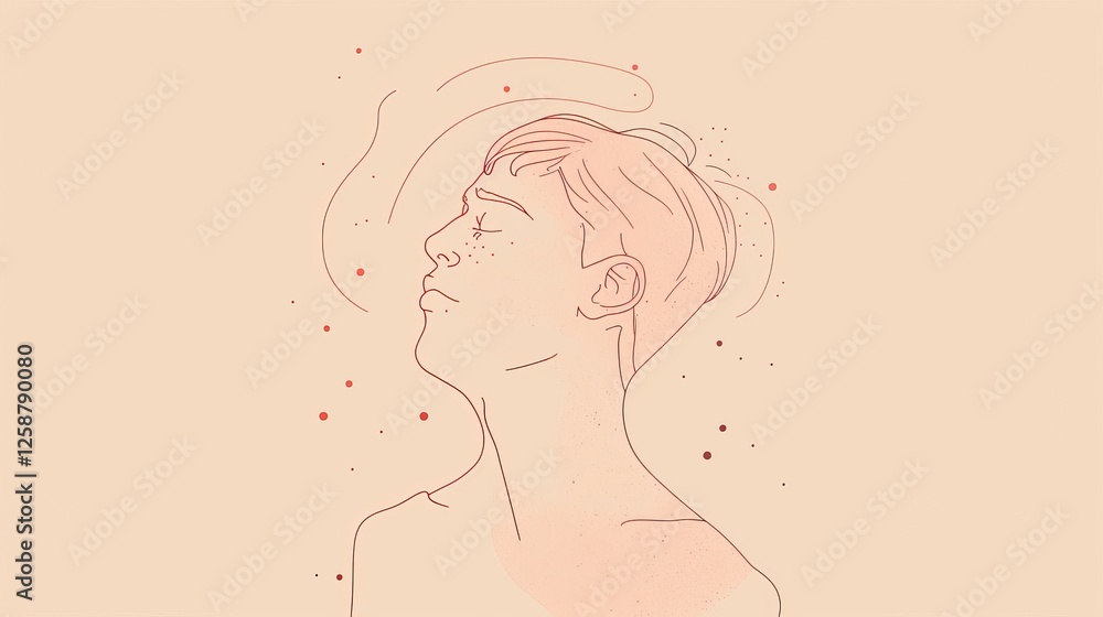 Abstract line art of a portrait featuring soft pink tones and subtle details on a neutral beige background, exuding a calm and minimalist aesthetic. AI generated. Abstract line art of a portrait featuring soft pink tones and subtle details on a neutral beige background, exuding a calm and minimalist aesthetic. AI generated.