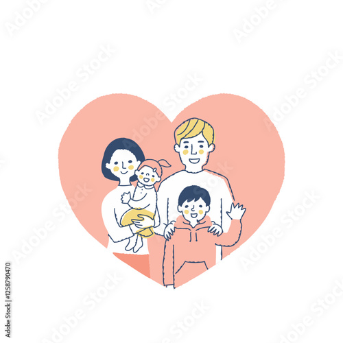 ハートの中の4人家族　上半身