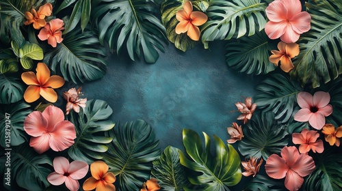 Tropical leaves and vibrant flowers create a beautiful frame for any occasion...