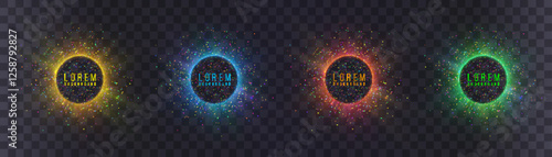 Colorful bright light rings. vector png.
Collection of frames.
A set of colored circles with many light effects for designs and illustrations. Blue, red yellow, green. Abstract, futuristic set.