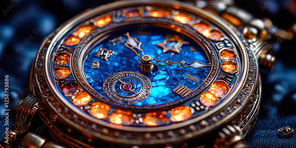 Obraz premium Exquisite luxury watch with glowing gemstones and intricate craftsmanship