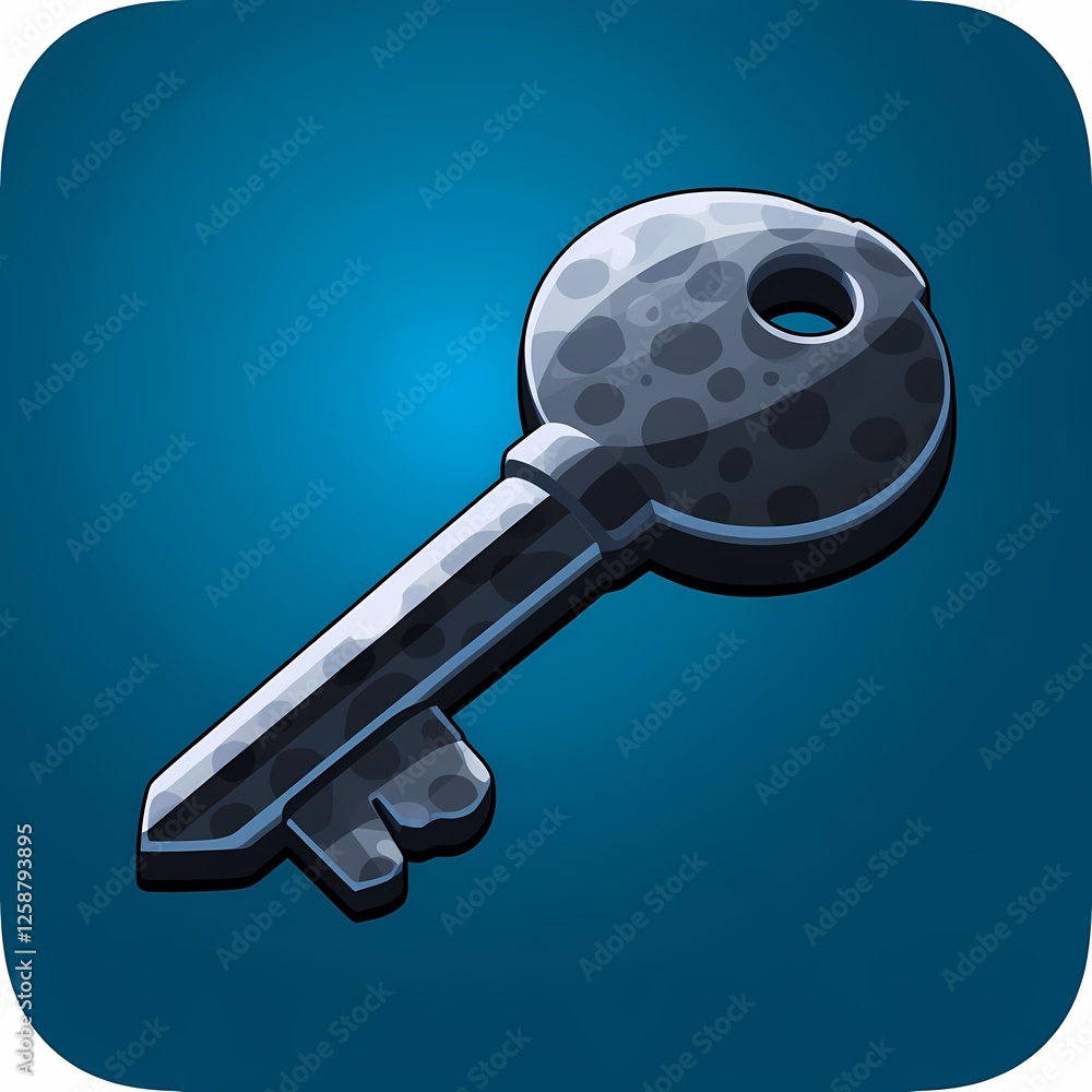 An shiny image of a black key with a textured surface. The background is a icy cyan color, adding depth and contrast. An shiny image of a black key with a textured surface. The background is a icy cyan color, adding depth and contrast.