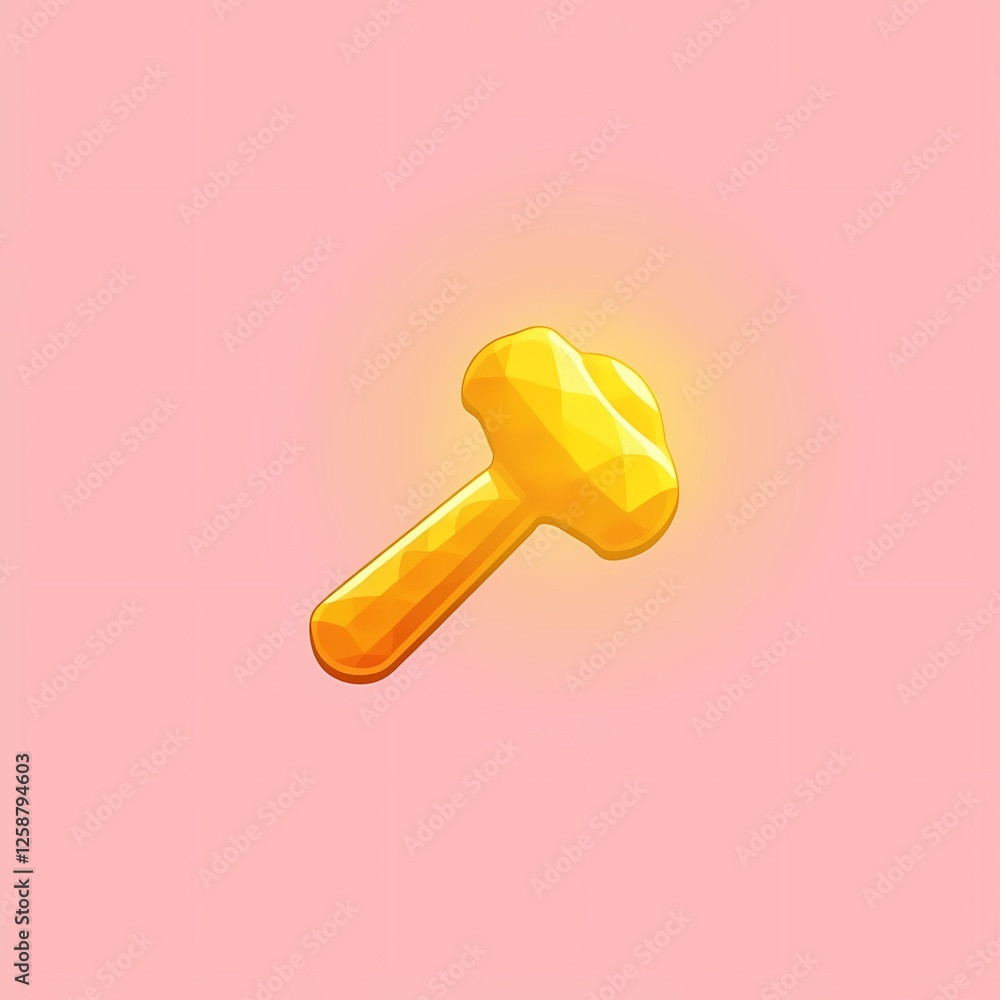 An glowing image of a yellow hammer with geometric patterns. The background is a pastel pink color, adding depth and contrast. An glowing image of a yellow hammer with geometric patterns. The background is a pastel pink color, adding depth and contrast.