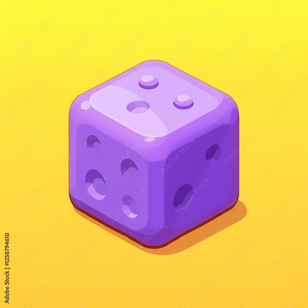 An modern image of a purple cube with embossed details. The background is a vibrant yellow color, adding depth and contrast.
