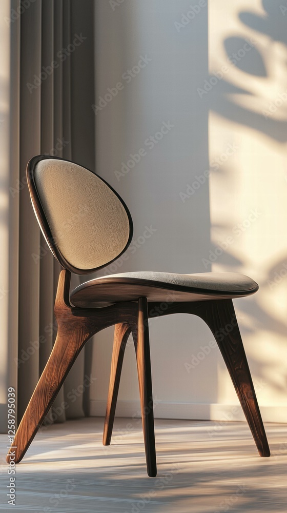Modern wooden chair with beige seat. AI. Modern wooden chair with beige seat. AI.