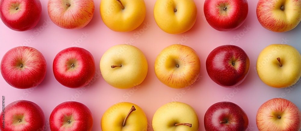 Colorful arrangement of red and yellow apples on a soft gradient background Colorful arrangement of red and yellow apples on a soft gradient background