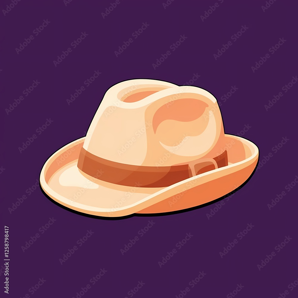 An chunky image of a beige hat with a metallic finish. The background is a deep purple color, adding depth and contrast. An chunky image of a beige hat with a metallic finish. The background is a deep purple color, adding depth and contrast.
