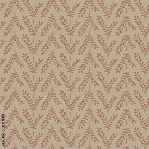 Branches of Leaves in Mocha Coffee in V Formation Vertical Stripes on a Milk Chocolate background creating a seamless pattern print background