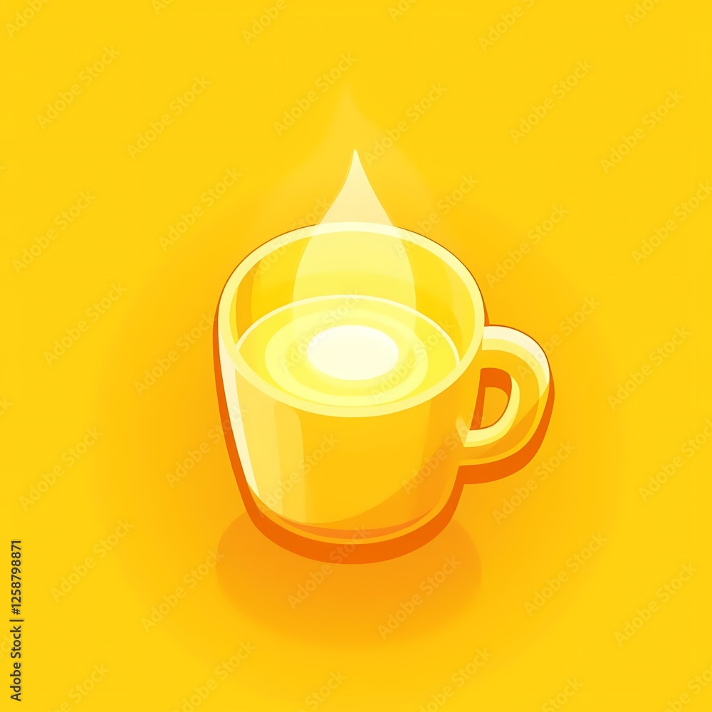 An glowing image of a yellow mug with a glowing center. The background is a vibrant yellow color, adding depth and contrast. An glowing image of a yellow mug with a glowing center. The background is a vibrant yellow color, adding depth and contrast.