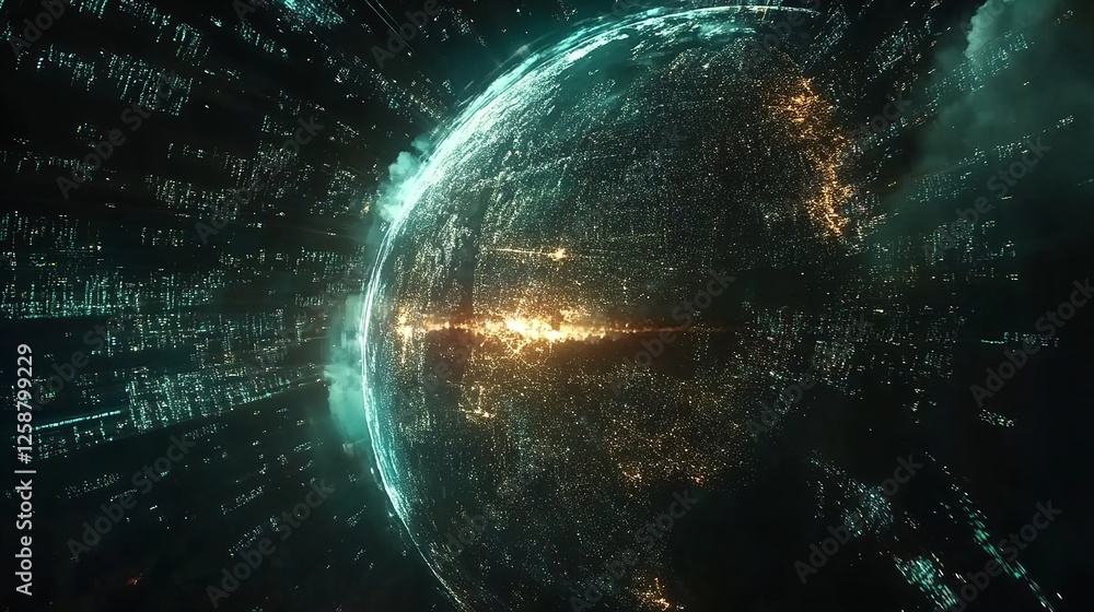 Obraz premium Digital Globe: Futuristic Technology and Global Network 