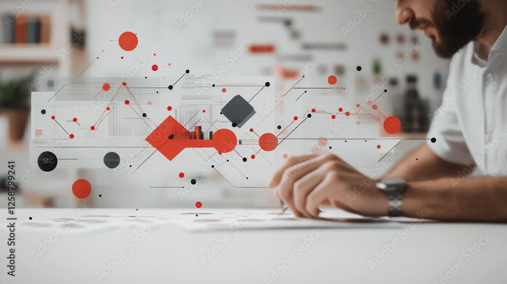 Obraz premium Professional business team working on a project together in the office Using innovation economic growth charts and network connections to accompany the data. in analyzing future trends