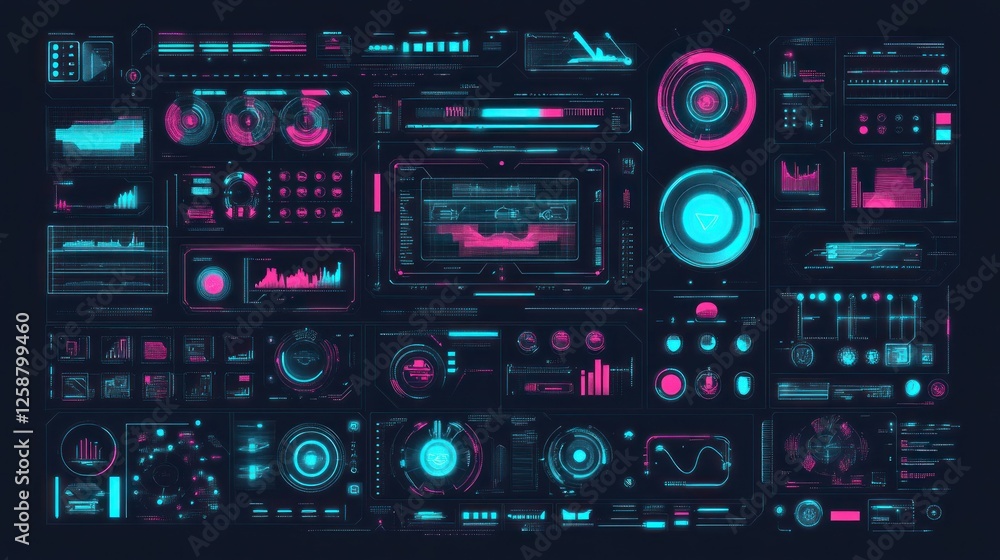 Futuristic HUD interface with digital data and charts. Futuristic HUD interface with digital data and charts.