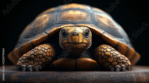 Detailed close-up of a tortoise showcasing its textured shell and expressive ...