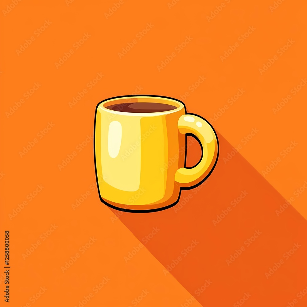 An detailed image of a gold mug with a bold outline. The background is a sunset orange color, adding depth and contrast. An detailed image of a gold mug with a bold outline. The background is a sunset orange color, adding depth and contrast.