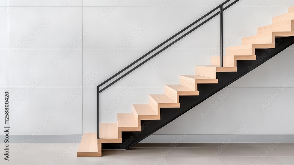 Minimalist modern staircase showcases sleek wooden steps, black metal railings, and warm recessed lighting guiding to a refined upper level. Minimalist modern staircase showcases sleek wooden steps, black metal railings, and warm recessed lighting guiding to a refined upper level.