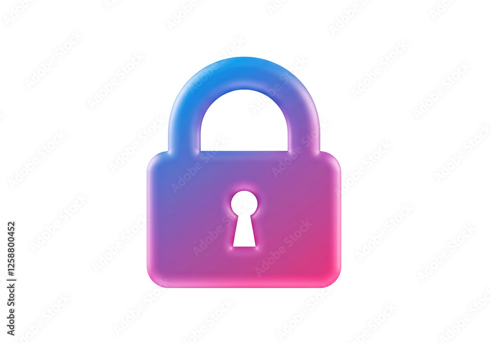 3D padlock icon with a holographic gradient effect, featuring blue and pink hues, showcasing a modern and secure digital design concept. Isolated on white background. 3D padlock icon with a holographic gradient effect, featuring blue and pink hues, showcasing a modern and secure digital design concept. Isolated on white background.