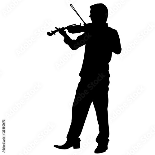 Silhouette of a Violinist Playing the Violin, Leaning Slightly Forward. Music Performance, Classical Art, Orchestral Talent,Entertainment Industry, Creative Expression,Instrumental Composition