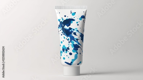 White Tube with Blue Ink Splotches Design photo