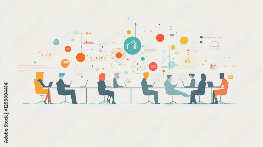 Professional business team working on a project together in the office Using innovation economic growth charts and network connections to accompany the data. in analyzing future trends Professional business team working on a project together in the office Using innovation economic growth charts and network connections to accompany the data. in analyzing future trends