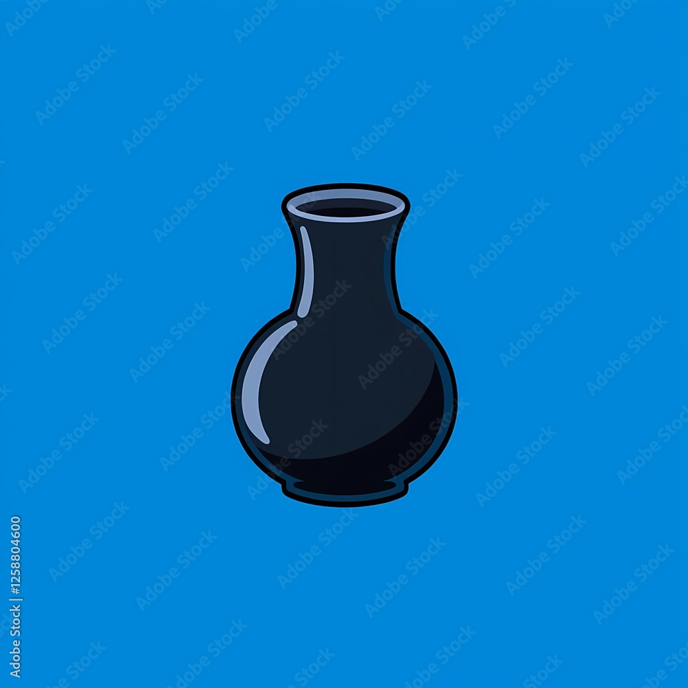 An sleek image of a black vase with a bold outline. The background is a bright blue color, adding depth and contrast. An sleek image of a black vase with a bold outline. The background is a bright blue color, adding depth and contrast.