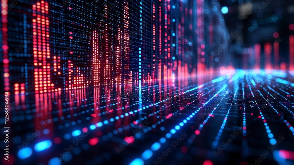 Fototapeta premium A vibrant pathway made of data streams and abstract visuals flowing elegantly, showcasing the synthesis of technology and human emotion in a mesmerizing display.