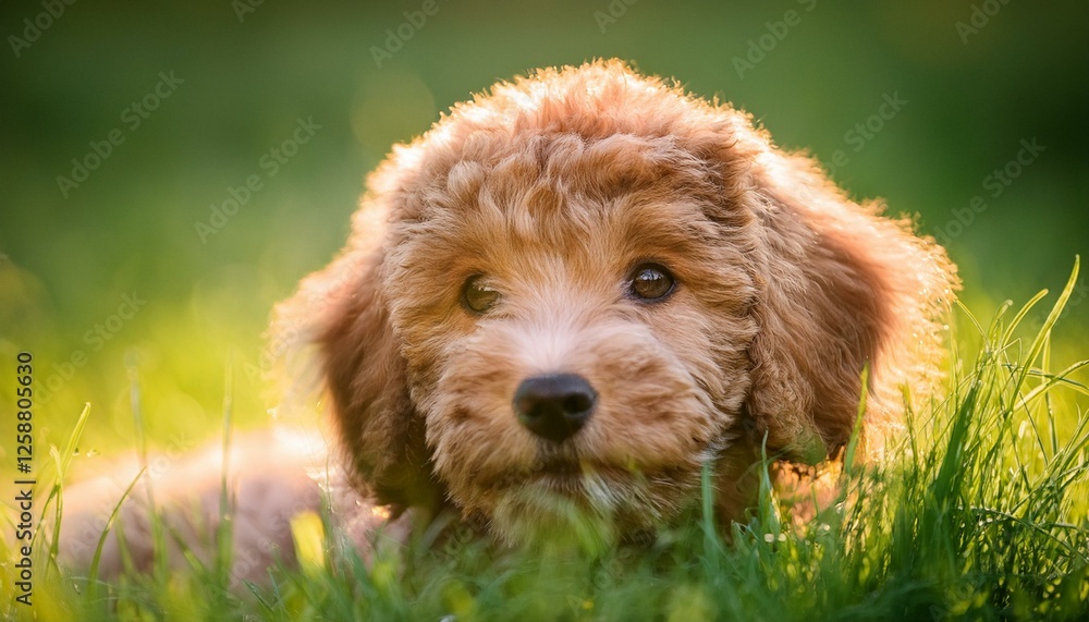 a labradoodle puppy in grass a labradoodle puppy in grass