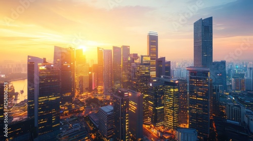 Wallpaper Mural Golden hour cityscape skyline at sunrise. Torontodigital.ca