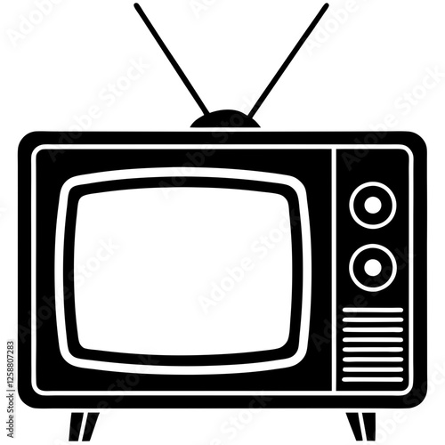 retro tv set black silhouette vector, Simple silhouette Design vector icon with white background.