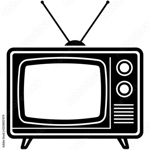 retro tv set black silhouette vector, Simple silhouette Design vector icon with white background.