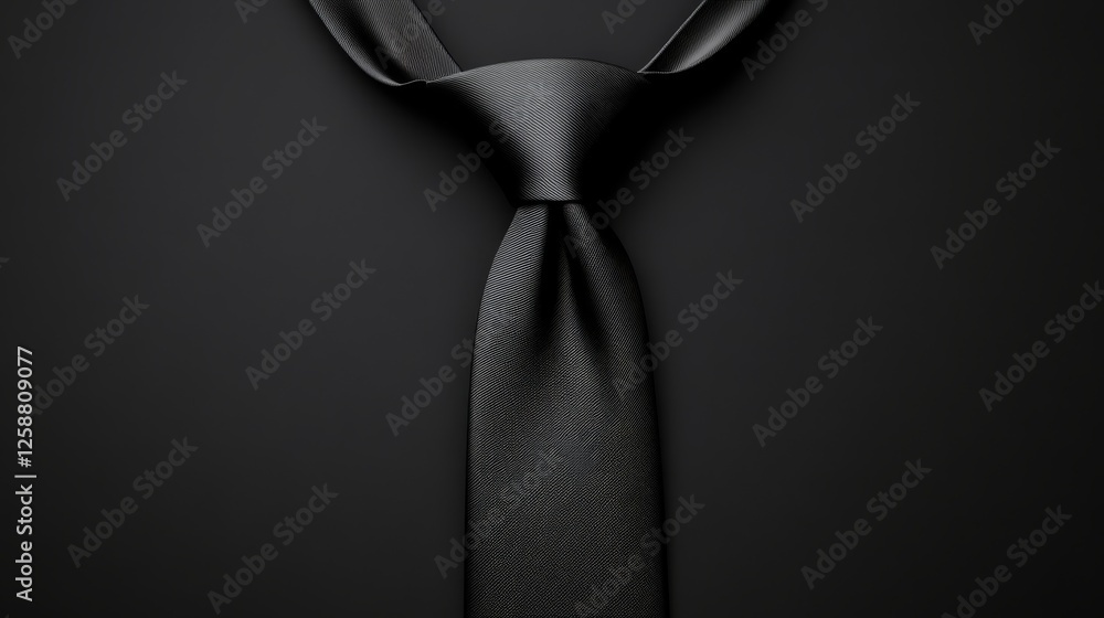 Elegant traditional tie highlighted on a dark black background. Black tie exuding style and elegance on a black background. Elegant traditional tie highlighted on a dark black background. Black tie exuding style and elegance on a black background.