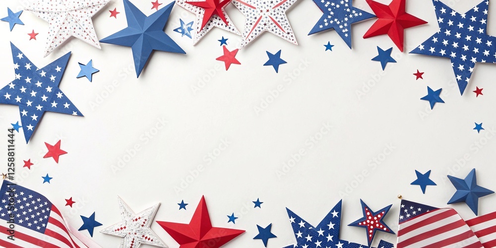Obraz premium festive patriotic border with scattered stars in american flag colors 