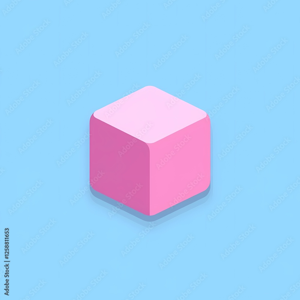 Fototapeta premium An minimalistic image of a pink cube with a matte finish. The background is a sky blue color, adding depth and contrast.
