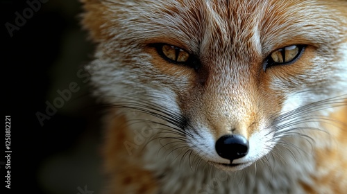 Close view of a fox displaying sharp features and intense gaze in a natural h...