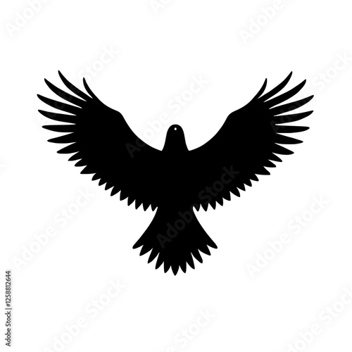 Minimalist black silhouette of an eagle soaring against a white background