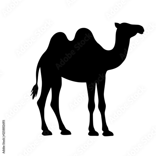Minimalist black silhouette of a camel with two humps in profile
