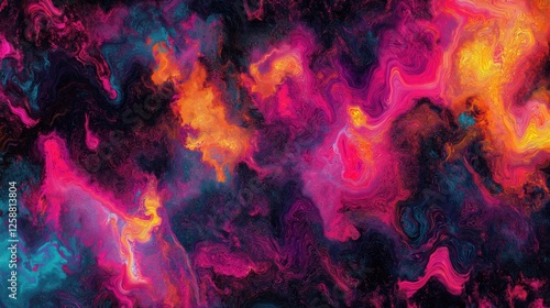 Bold abstract design with swirling vibrant colors and distorted patterns