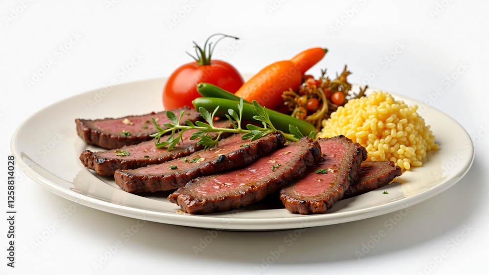 Gourmet Sliced Beef Steak Dinner with Vegetables and Rice Pilaf Gourmet Sliced Beef Steak Dinner with Vegetables and Rice Pilaf
