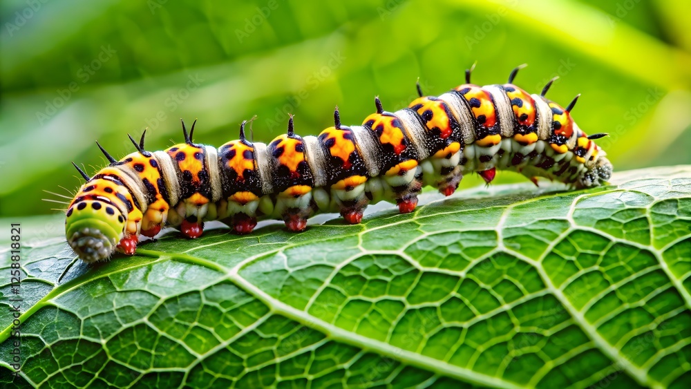 Colorful Caterpillar on a Green Leaf Colorful Caterpillar on a Green Leaf