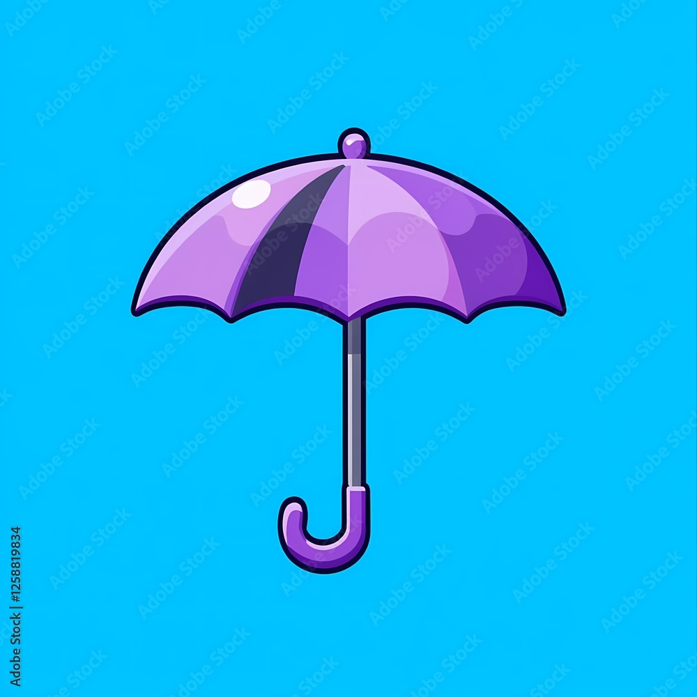 An minimalistic image of a purple umbrella with a black stripe on the side. The background is a bright blue color, adding depth and contrast. An minimalistic image of a purple umbrella with a black stripe on the side. The background is a bright blue color, adding depth and contrast.
