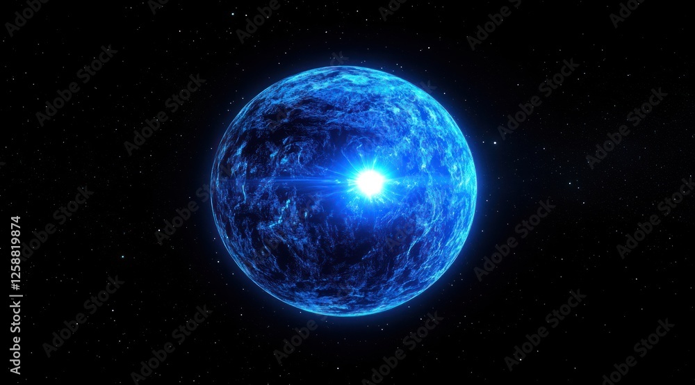 Fototapeta premium Celestial Body Emits Brilliant Blue Light In Space