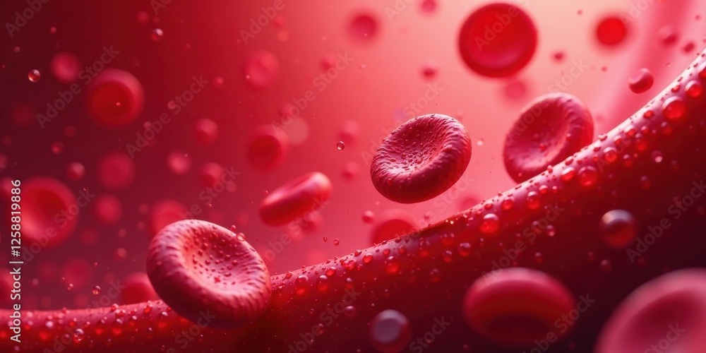 Microscopic View of Red Blood Cells Flowing Through a Vessel with Water Droplets Adhering to its Surface Microscopic View of Red Blood Cells Flowing Through a Vessel with Water Droplets Adhering to its Surface