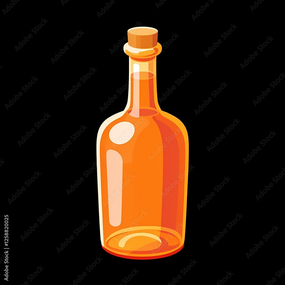 An ornate image of a orange bottle with a transparent body. The background is a midnight black color, adding depth and contrast. An ornate image of a orange bottle with a transparent body. The background is a midnight black color, adding depth and contrast.