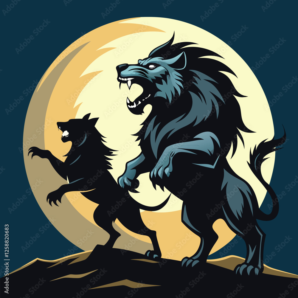 Obraz premium Dramatic art and illustration violent lion