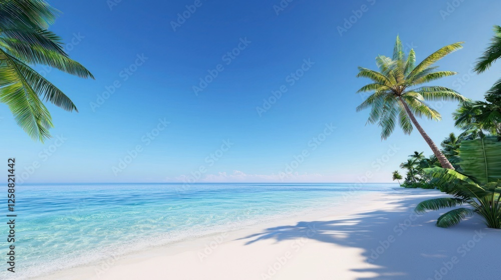 Tropical Beach Scene with Palm Trees and Turquoise Ocean Tropical Beach Scene with Palm Trees and Turquoise Ocean
