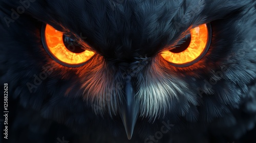 Majestic owl with striking orange eyes and detailed feathers captured in a cl...