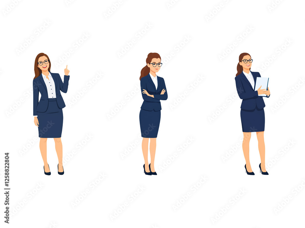Fototapeta premium A Collection of Flat Illustration Businesswoman Doing Different Actions, Isolated on Transparent Background.