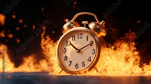 Burning Time: Alarm Clock Engulfed in Flames