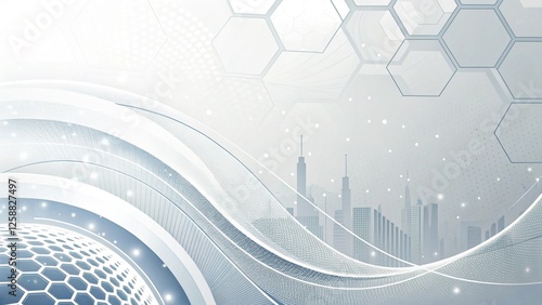 Minimalist Futuristic Background with Abstract Cityscape, Hexagonal Patterns, and Technology-Inspired Design