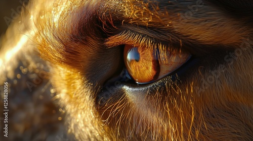 Majestic close-up of a dog's eye capturing sunlight and expression in natural...